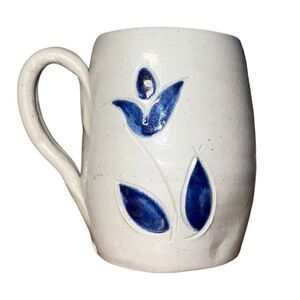 Vintage Williamsburg Hand Painted Blue Leaves Pottery Mug